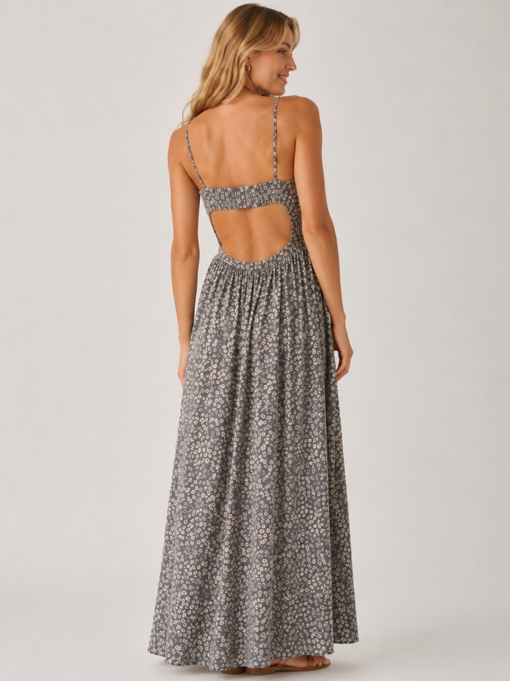 Final Touch Grey Floral Spaghetti-Strap Maxi Dress - Picture 2 of 8